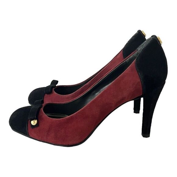 Monet Suede Leather Heels Pumps in Burgundy Black Womens Size 10 Round Toe - Picture 4 of 7